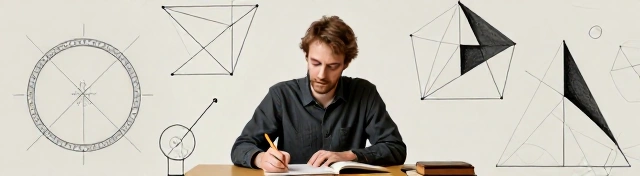 (Immagine: matematico che studia tra costruzioni geometriche ispirate alla tradizione euclidea)